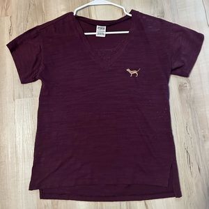 Vs pink blinged out maroon t shirt, rare beautiful shirt, Sz XS Oversized fit!